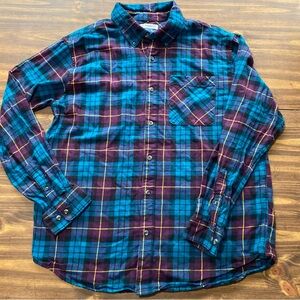 Magellan Button Up Flannel Shirt Canyon Creek Blue Purple Plaid Cotton Large